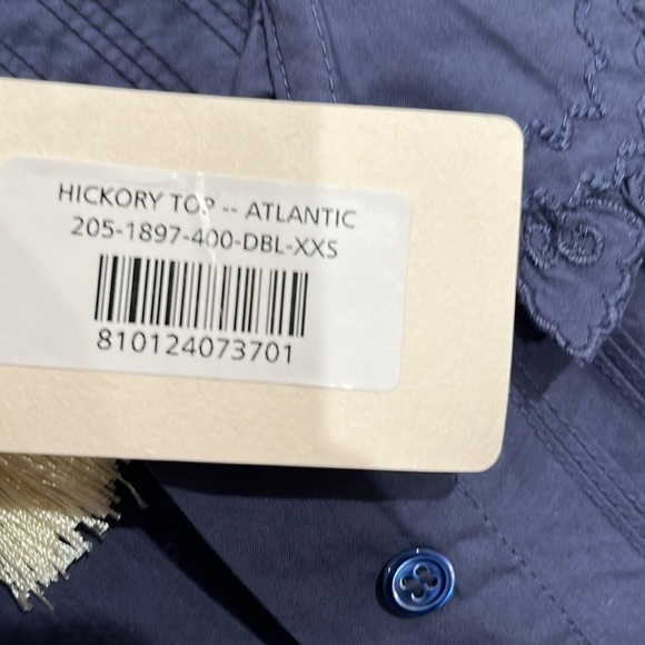 NWT Doen Blue Ruffle Collar Hickory Long Sleeve Blouse Top Atlantic Blue - Picture 9 of 9